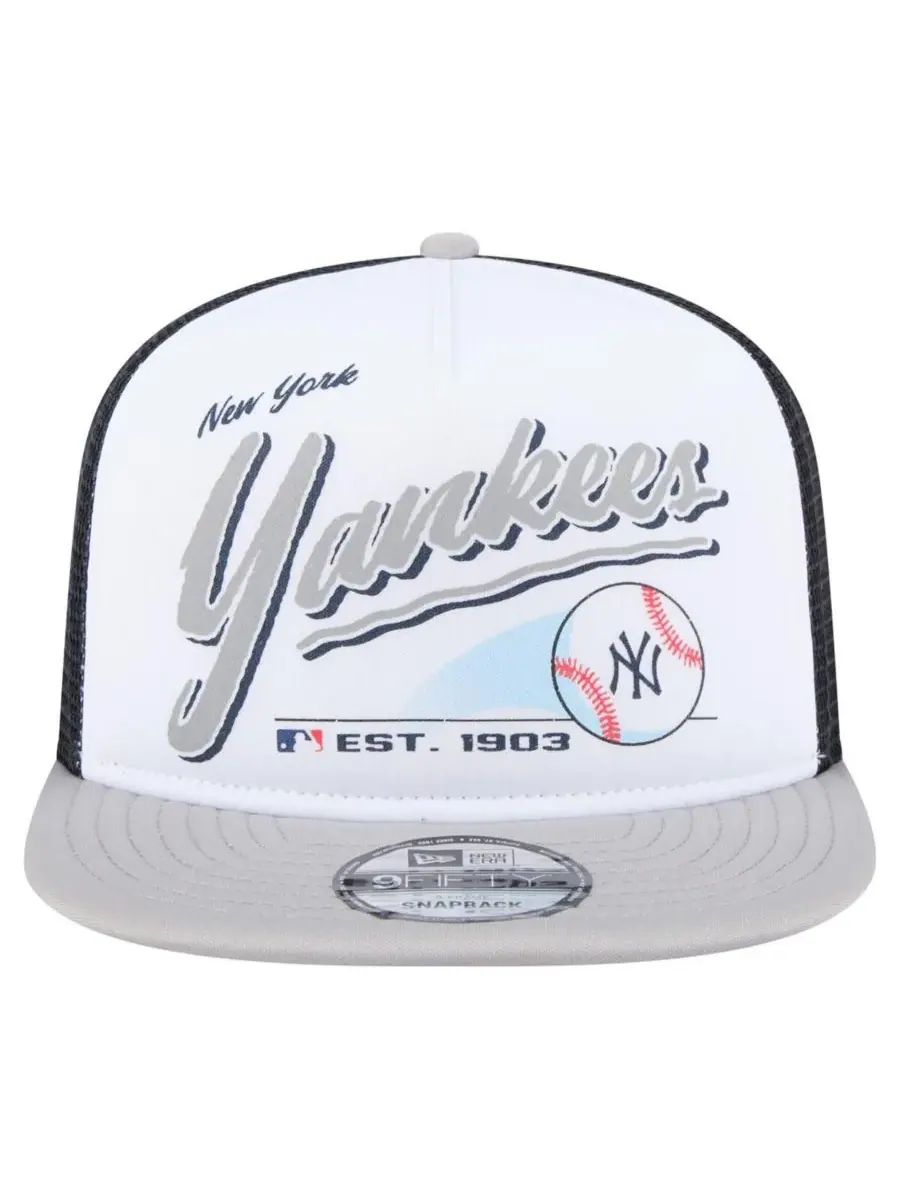 New Era Мужская белая/серая кепка-тракер New York Yankees Retro Script Trucker 9FIFTY Snapback — изображение 2 из 5