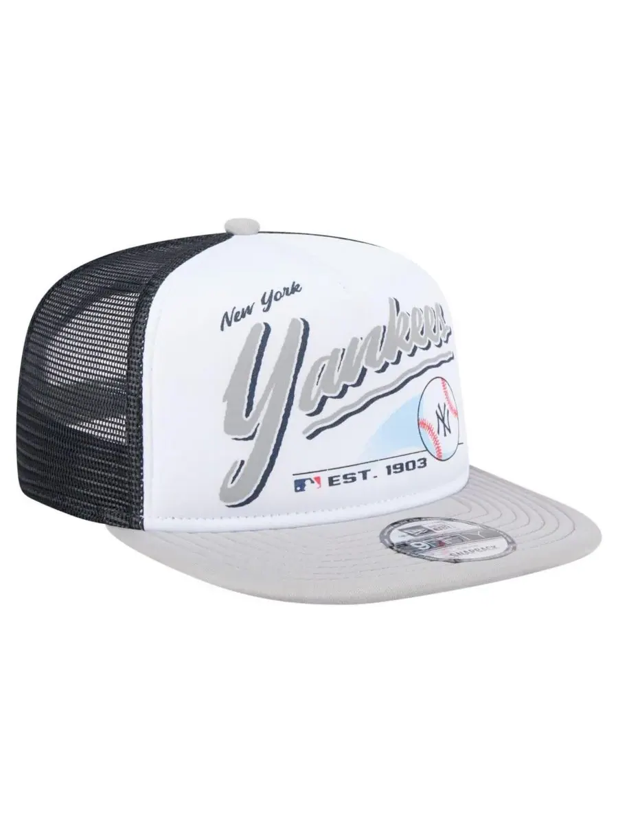 New Era Мужская белая/серая кепка-тракер New York Yankees Retro Script Trucker 9FIFTY Snapback — изображение 3 из 5