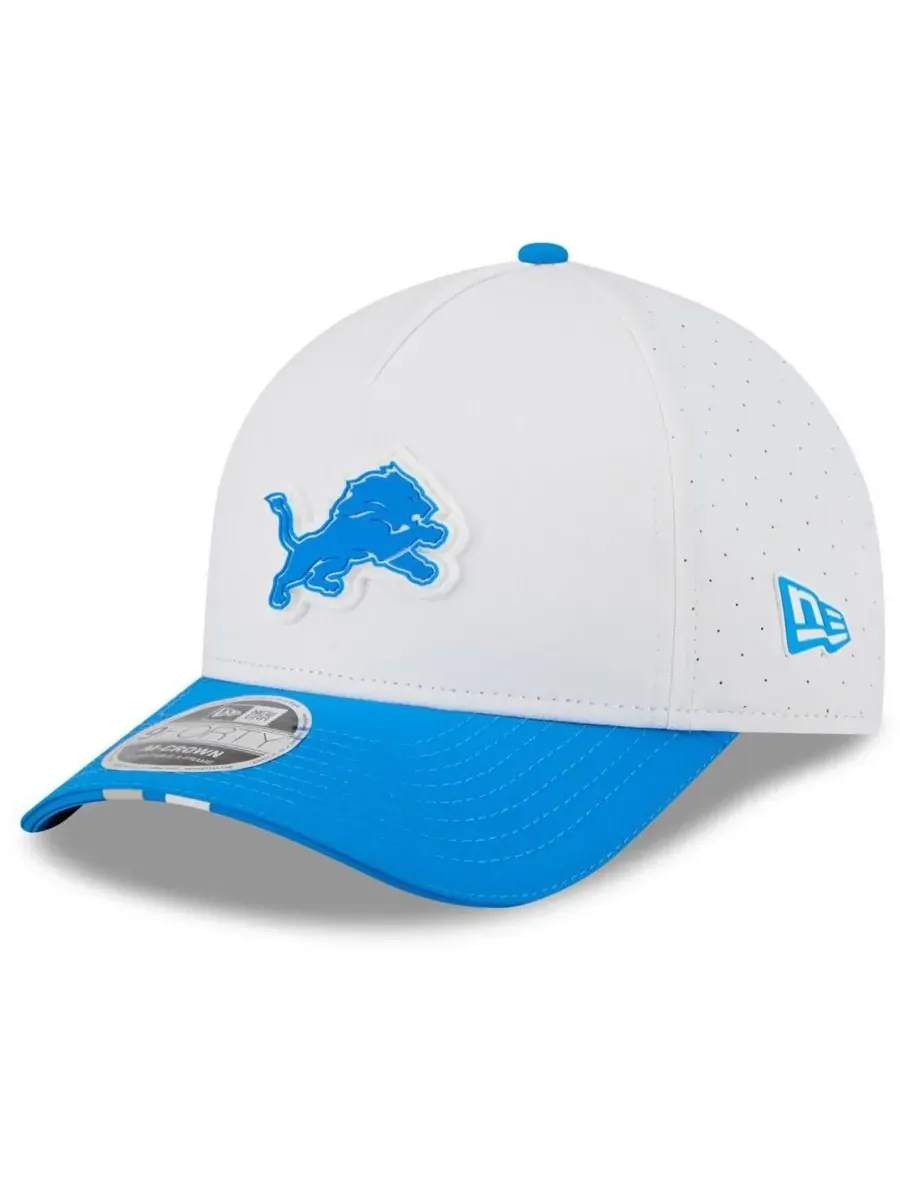 New Era Мужская бело-синяя регулируемая кепка Detroit Lions 2025 NFL Training Camp A-Frame 9FORTY