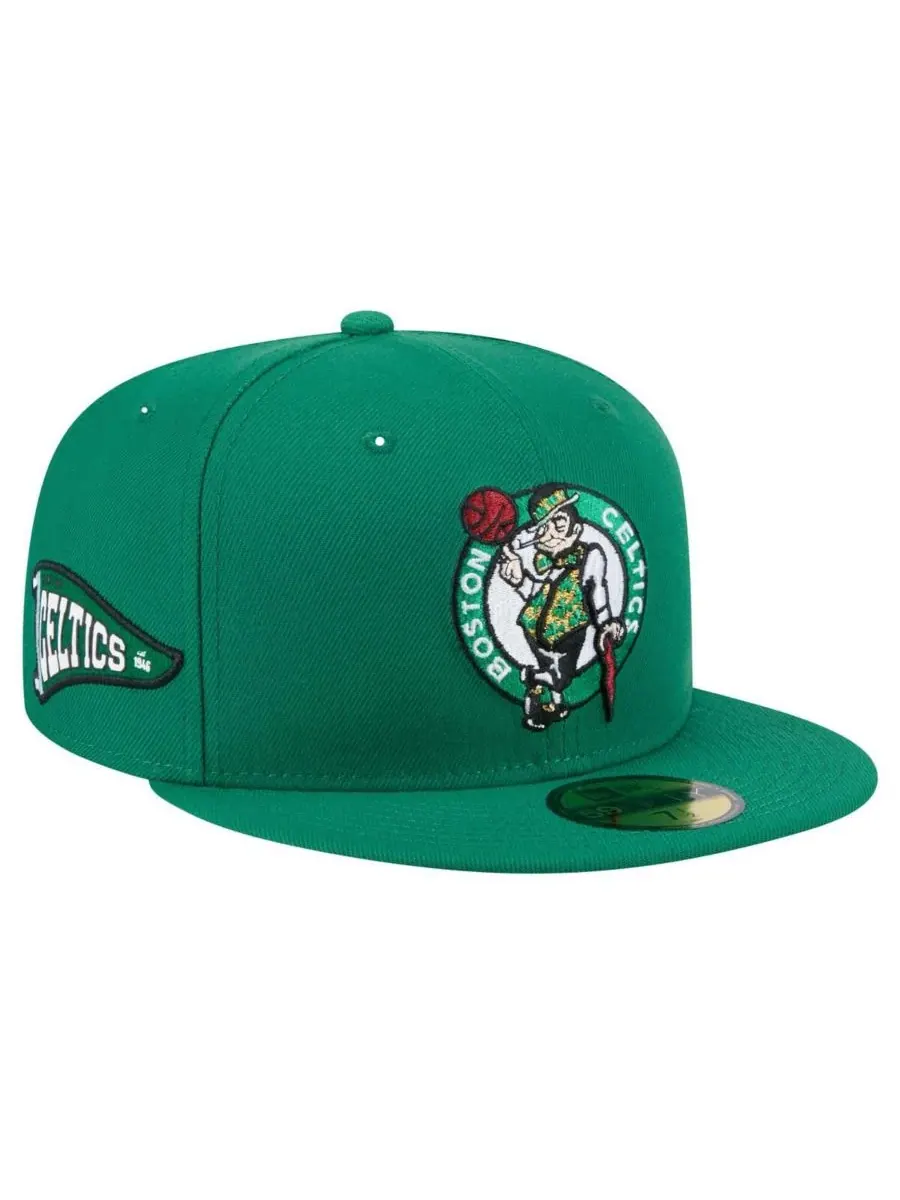 New Era Мужская бейсболка 59FIFTY ярко-зеленого цвета с винтажным вымпелом команды Boston Celtics