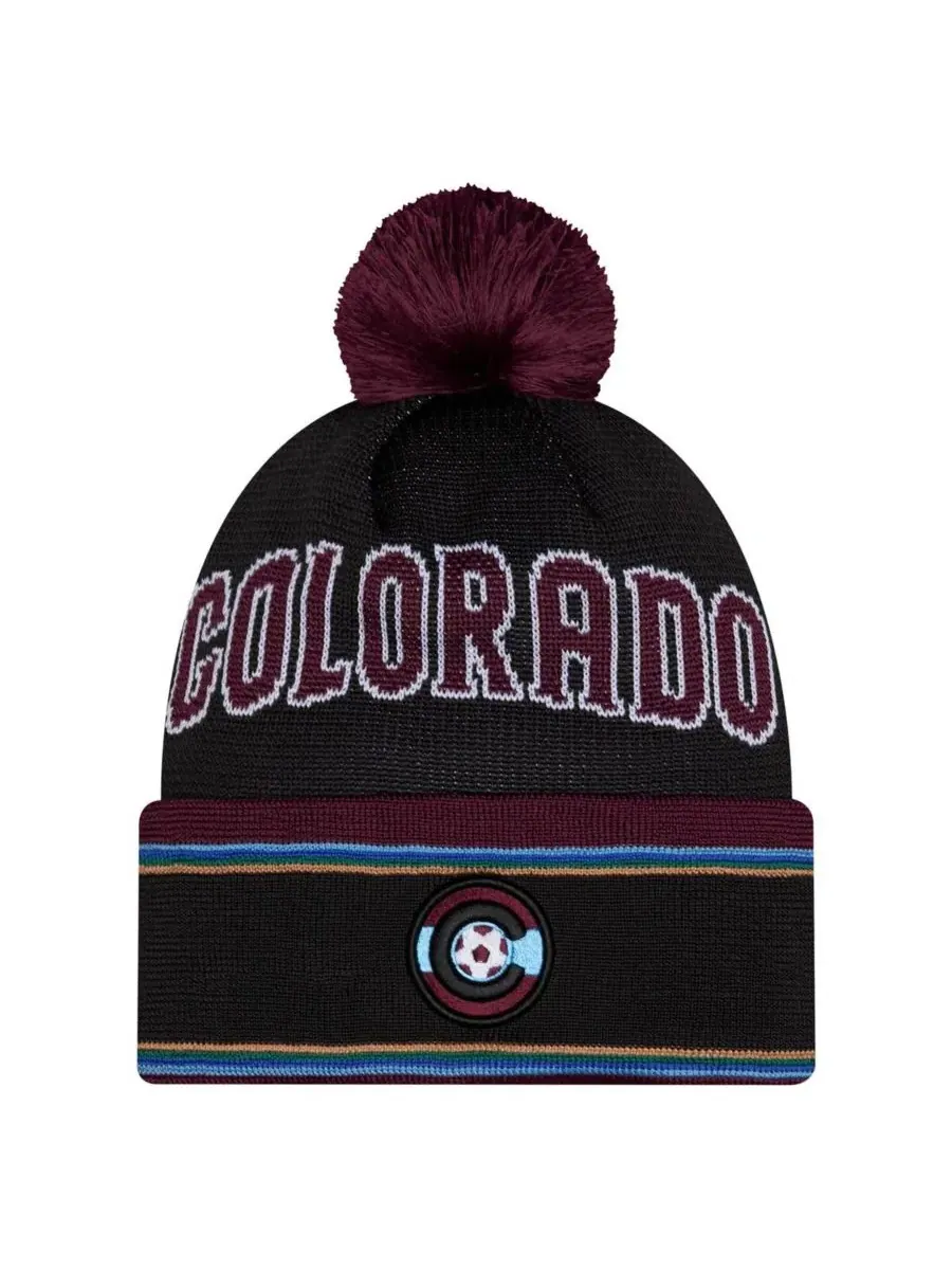 Мужская черная вязаная шапка Colorado Rapids 2026 с отворотом и помпоном New Era