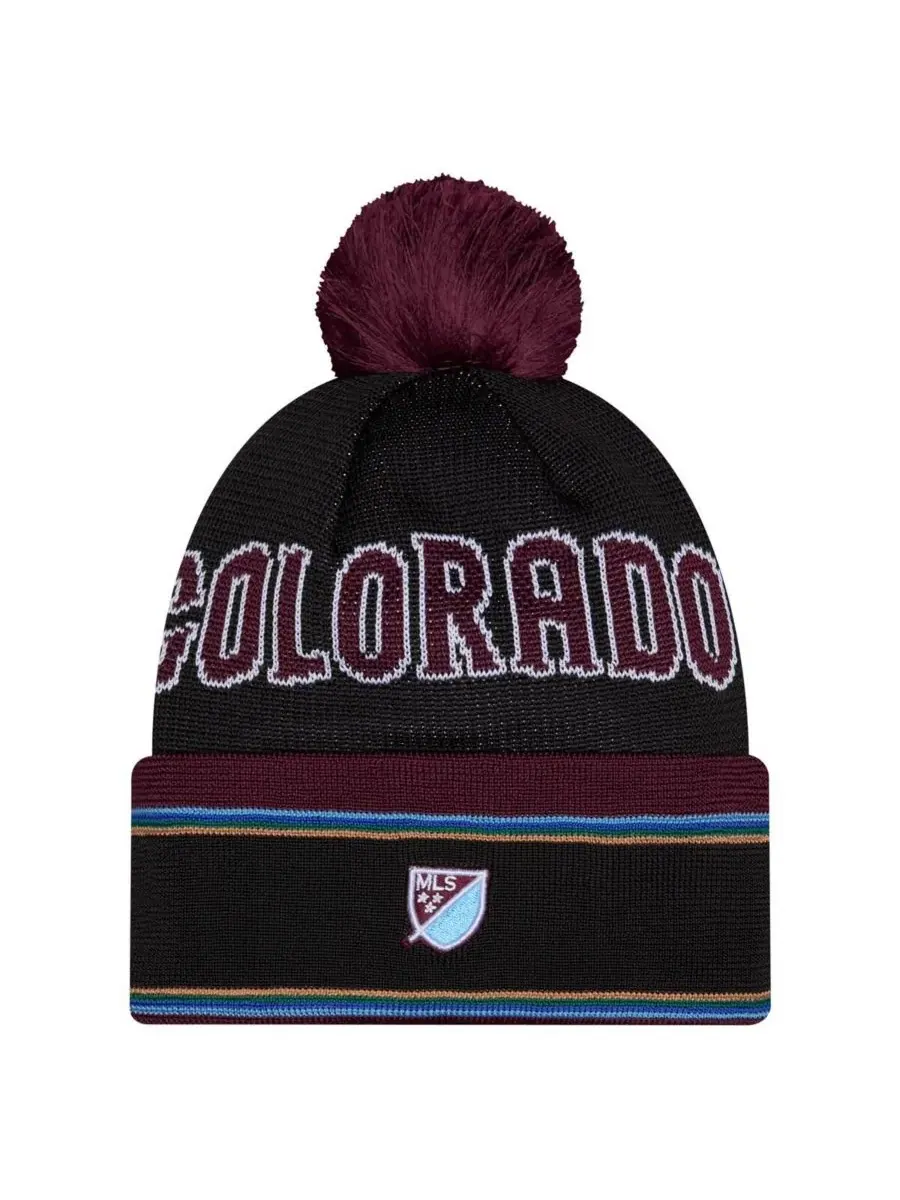 Мужская черная вязаная шапка Colorado Rapids 2026 с отворотом и помпоном New Era — изображение 2 из 3, черный