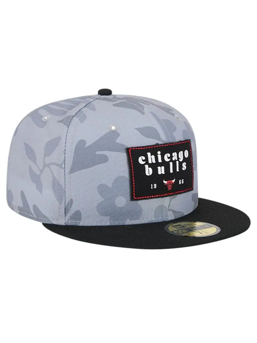 New Era Мужская серая кепка Chicago Bulls с рисунком пальмовых ветвей, двухцветная, модель 59FIFTY — изображение 3 из 4