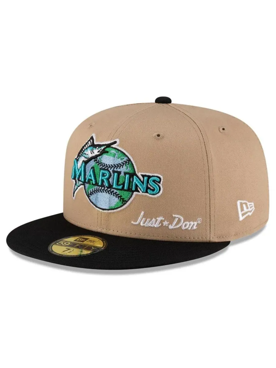New Era Мужская бейсболка Just Don светло-бежевого/черного цвета с символикой Florida Marlins