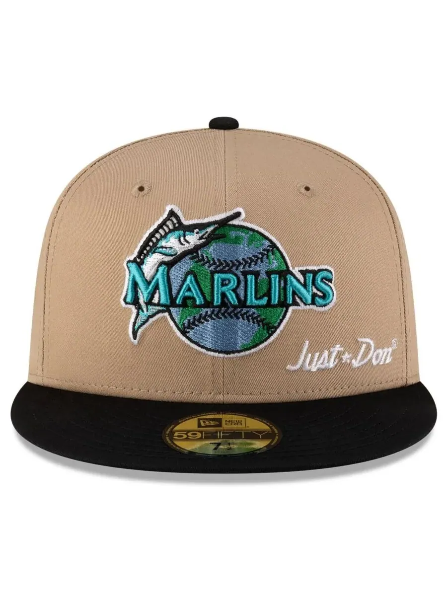 New Era Мужская бейсболка Just Don светло-бежевого/черного цвета с символикой Florida Marlins — изображение 2 из 5