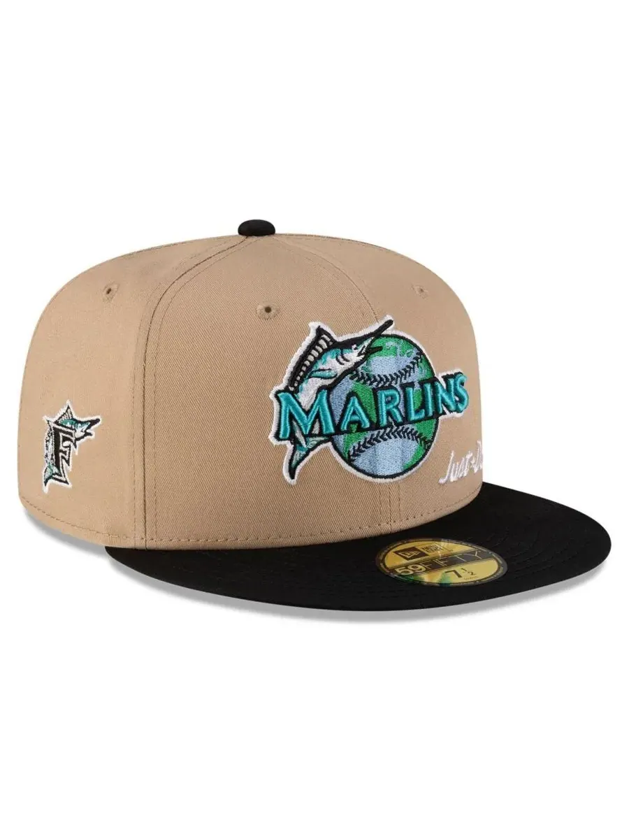 New Era Мужская бейсболка Just Don светло-бежевого/черного цвета с символикой Florida Marlins — изображение 3 из 5