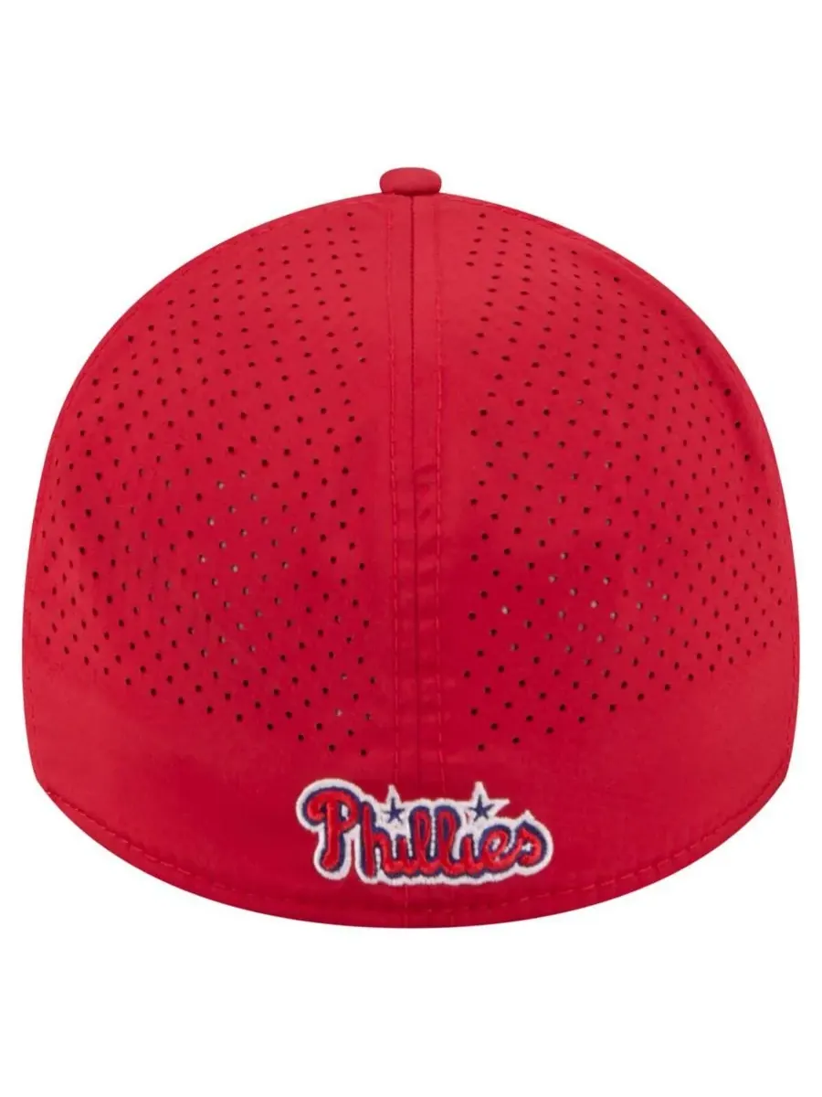 New Era Мужская красная бейсболка Philadelphia Phillies 39THIRTY A-Frame с перфорацией и гибким — изображение 2 из 5, красный
