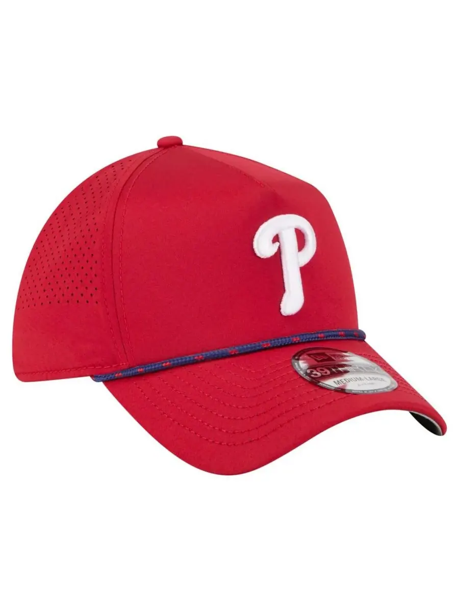 New Era Мужская красная бейсболка Philadelphia Phillies 39THIRTY A-Frame с перфорацией и гибким — изображение 4 из 5, красный