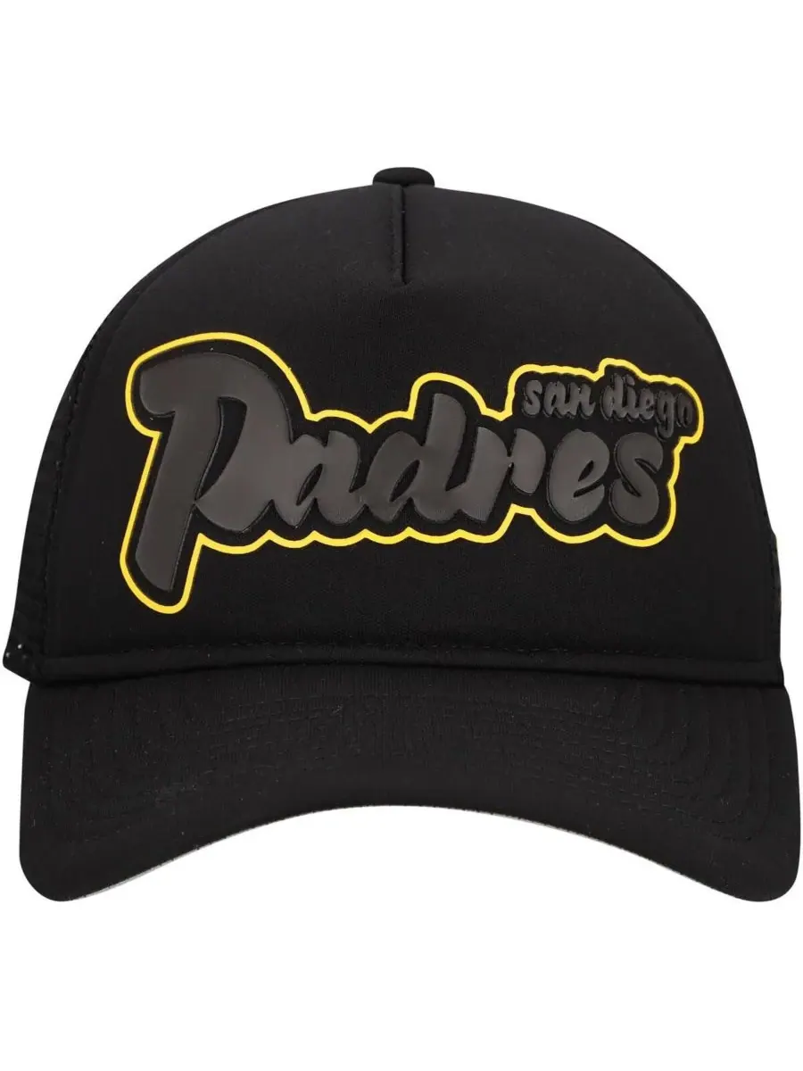 New Era Мужская черная кепка-тракер San Diego Padres Retro Bold A-Frame Trucker 9FORTY с — изображение 5 из 5, черный
