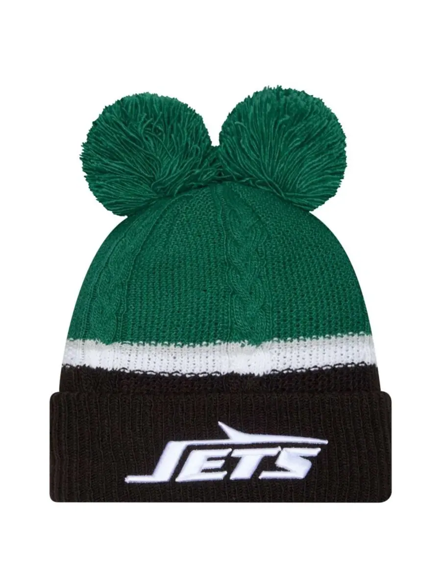 Вязаная шапка New Era Green New York Jets Double Bubble Cuffed Knit Hat with Poms
