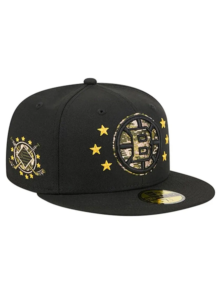 New Era Мужская черная бейсболка Boston Bruins Military Appreciation Digital Camo Stars 59FIFTY