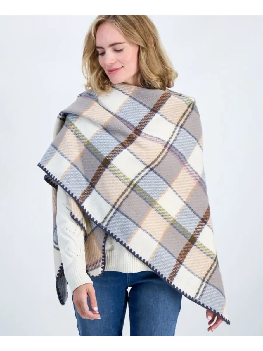 Шарф-треугольник с пледовым принтом, Overscale Plaid Woven Triangle Scarf Style & Co — изображение 2 из 4, серый
