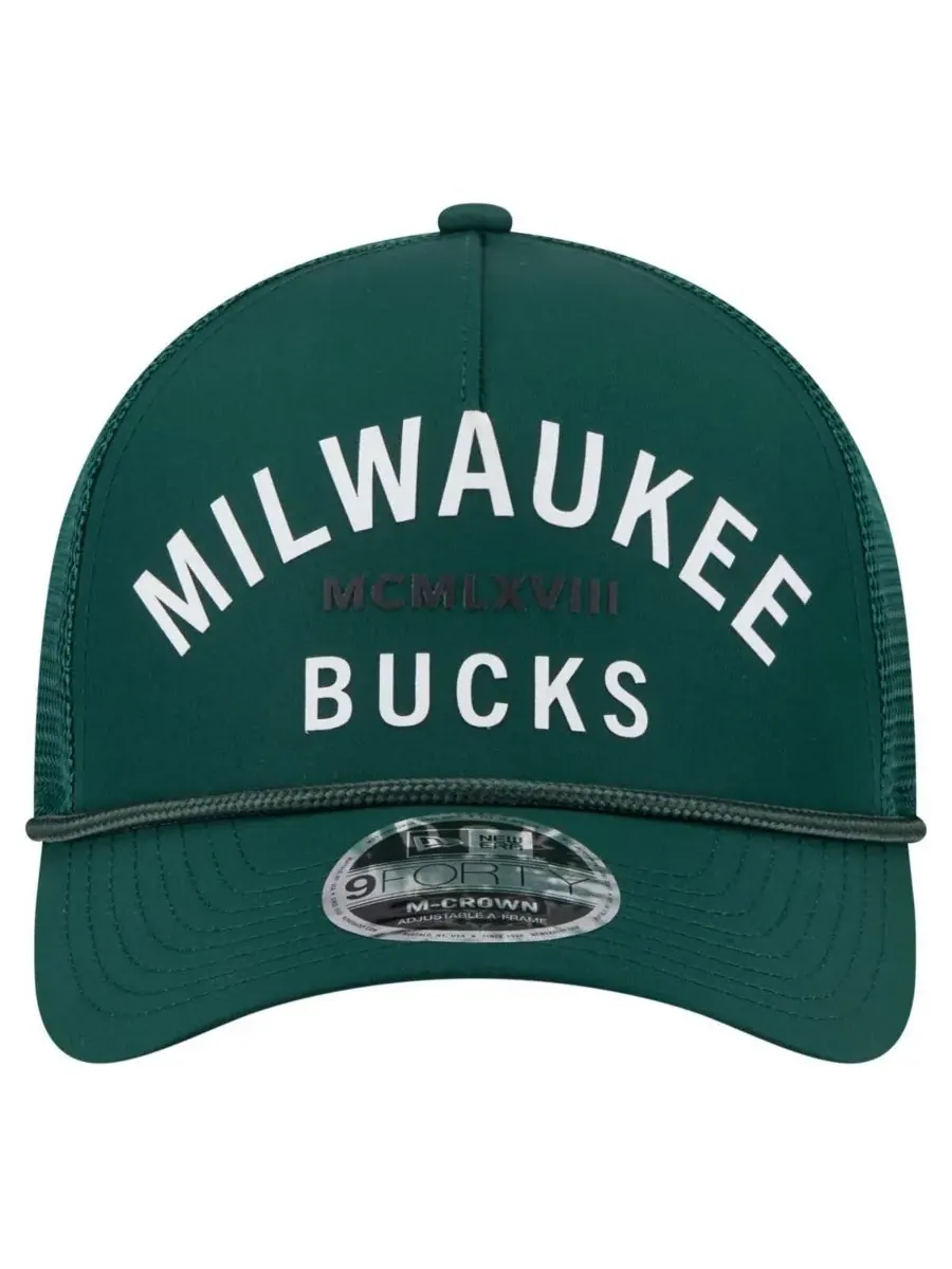 New Era Мужская бейсболка Milwaukee Bucks Minimalist A-Frame 9FORTY цвета Hunter Green — изображение 2 из 4, зеленый