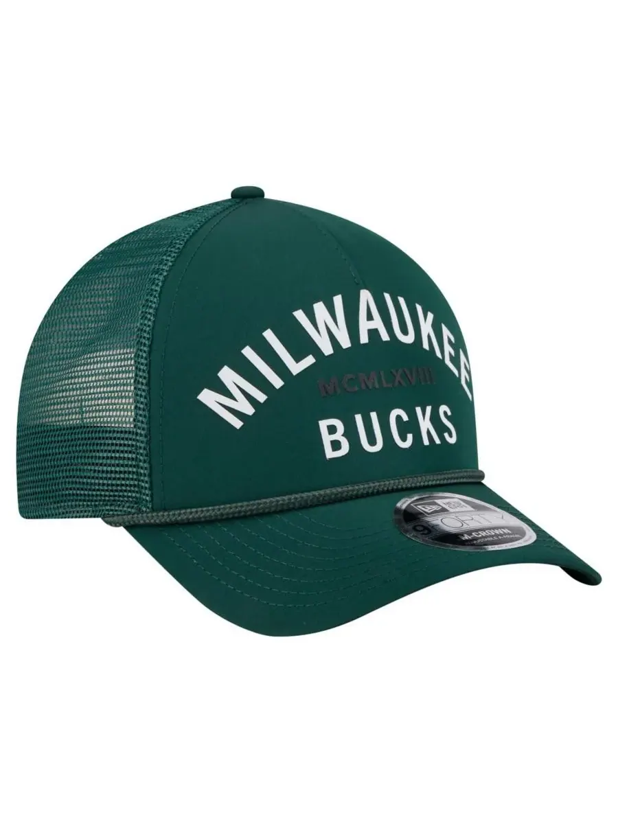 New Era Мужская бейсболка Milwaukee Bucks Minimalist A-Frame 9FORTY цвета Hunter Green — изображение 3 из 4, зеленый