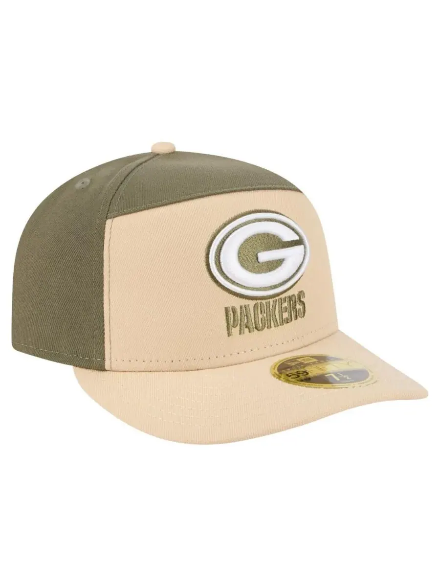 New Era Мужская бейсболка 59FIFTY светло-бежевого/оливкового цвета с раздельными панелями, модель — изображение 4 из 5