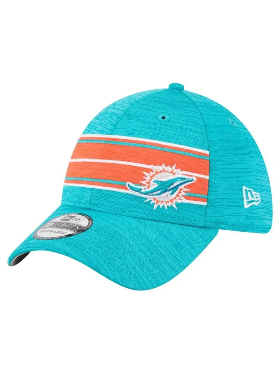Мужская кепка Aqua Miami Dolphins Stripes 39THIRTY Flex Hat New Era