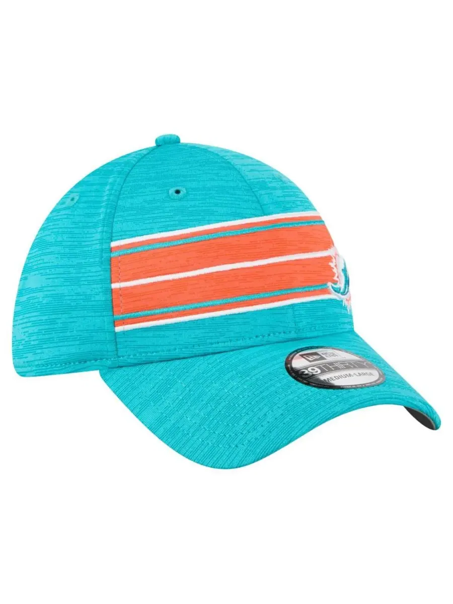 Мужская кепка Aqua Miami Dolphins Stripes 39THIRTY Flex Hat New Era — изображение 2 из 4, голубой