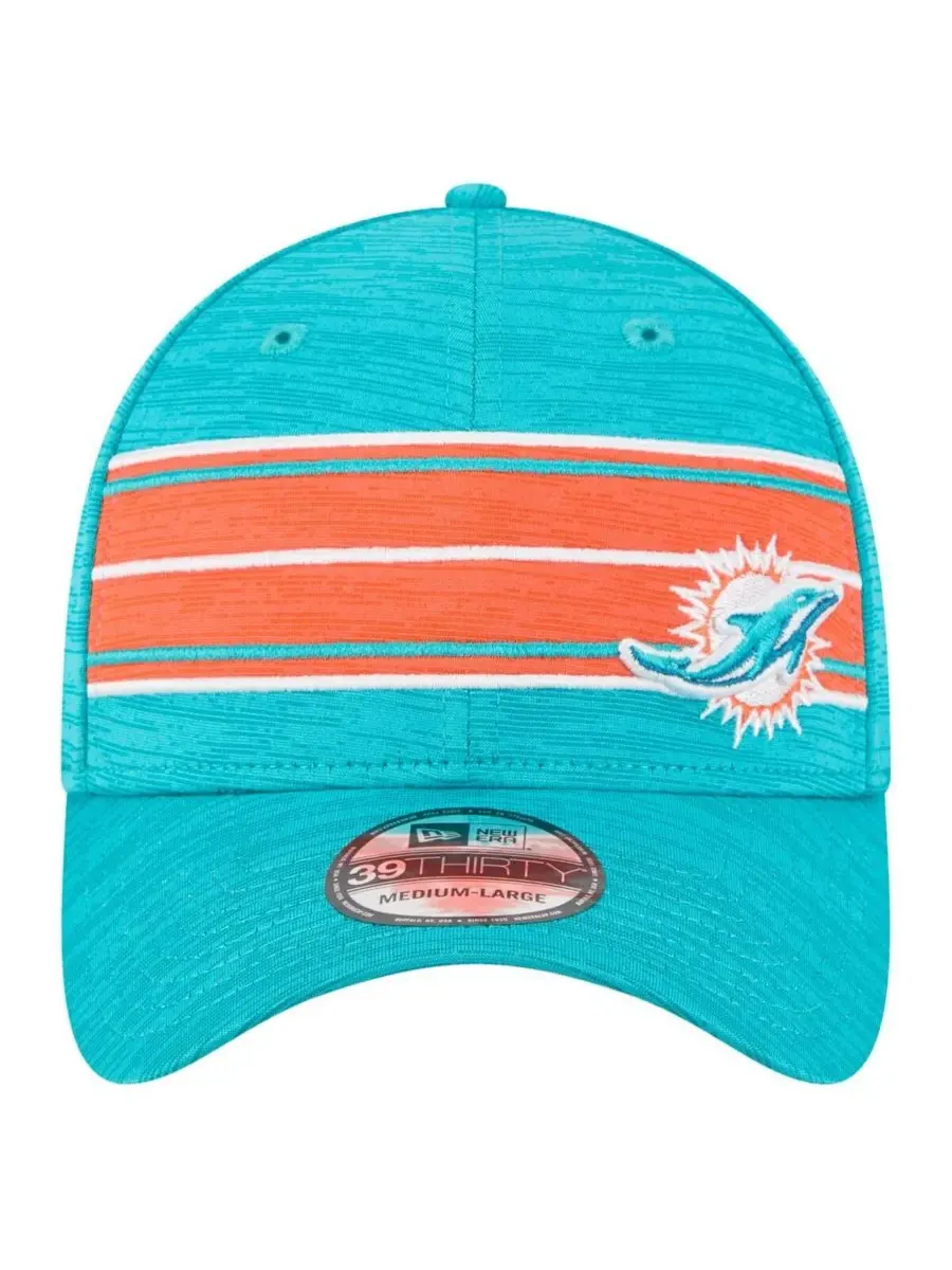 Мужская кепка Aqua Miami Dolphins Stripes 39THIRTY Flex Hat New Era — изображение 4 из 4, голубой