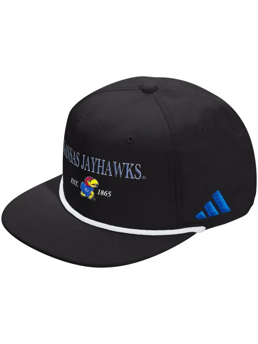 Adidas Мужская и женская черная кепка Kansas Jayhawks с регулируемой высотой и шнуровкой