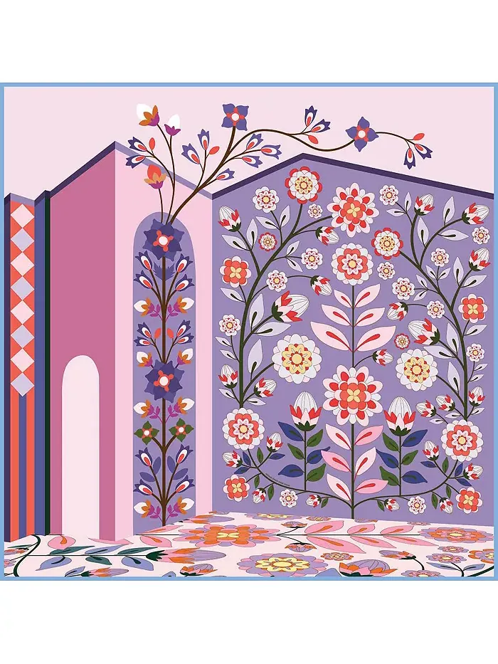 Двусторонний шерстяной шелковый шарф Flower Imagination Jessie Zhao New York — изображение 5 из 6, синий/розовый