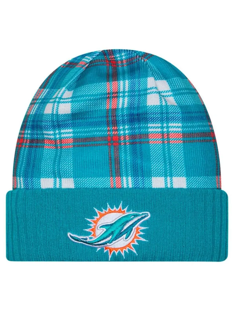 Мужская вязаная шапка Aqua Miami Dolphins Sideline Statement с отворотом New Era