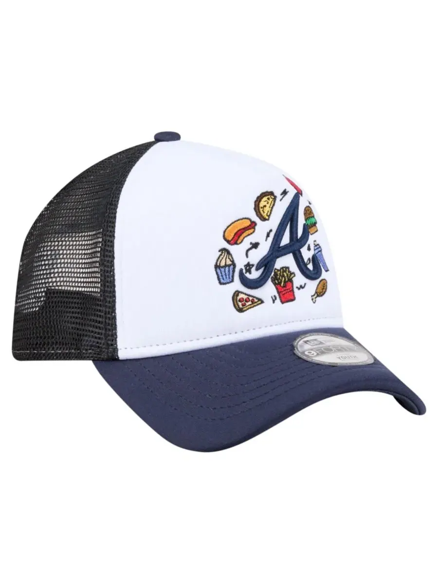 Бейсболка с принтом Food A-Frame 9FORTY Trucker New Era — изображение 4 из 5, белый темно-синий