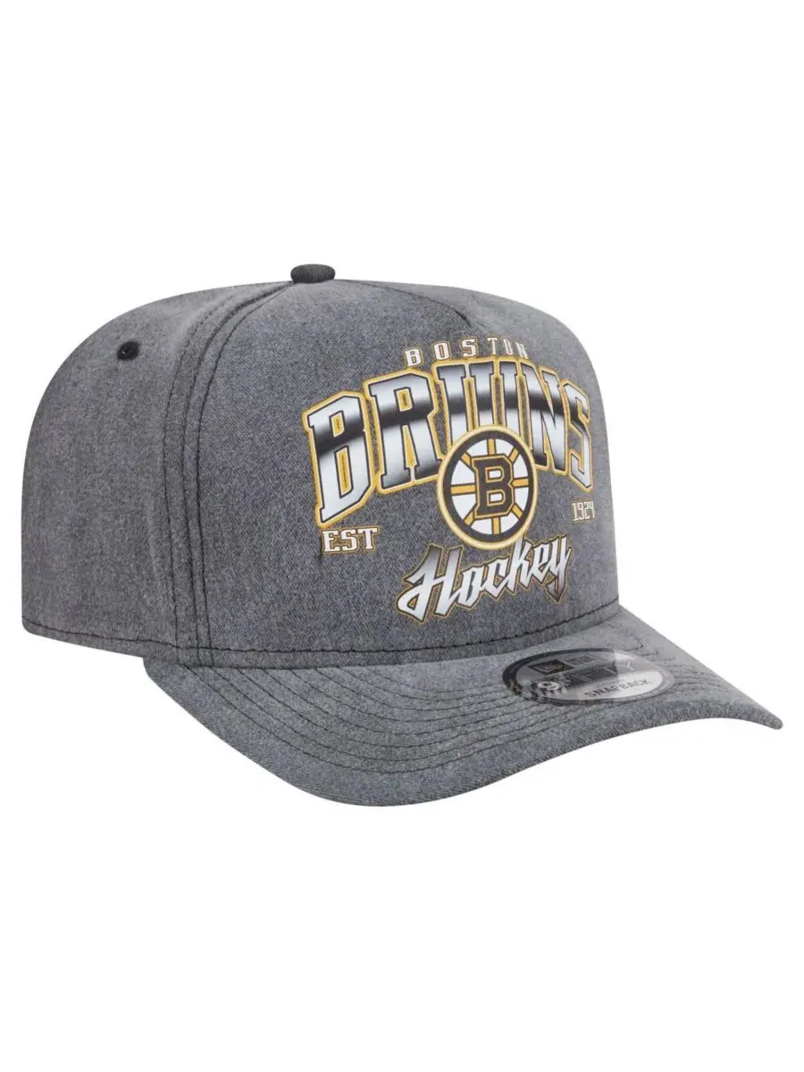 New Era Мужская бейсболка Boston Bruins Throwback Washed A-Frame Pre-Curved 9FIFTY Snapback — изображение 3 из 4, темно-серый
