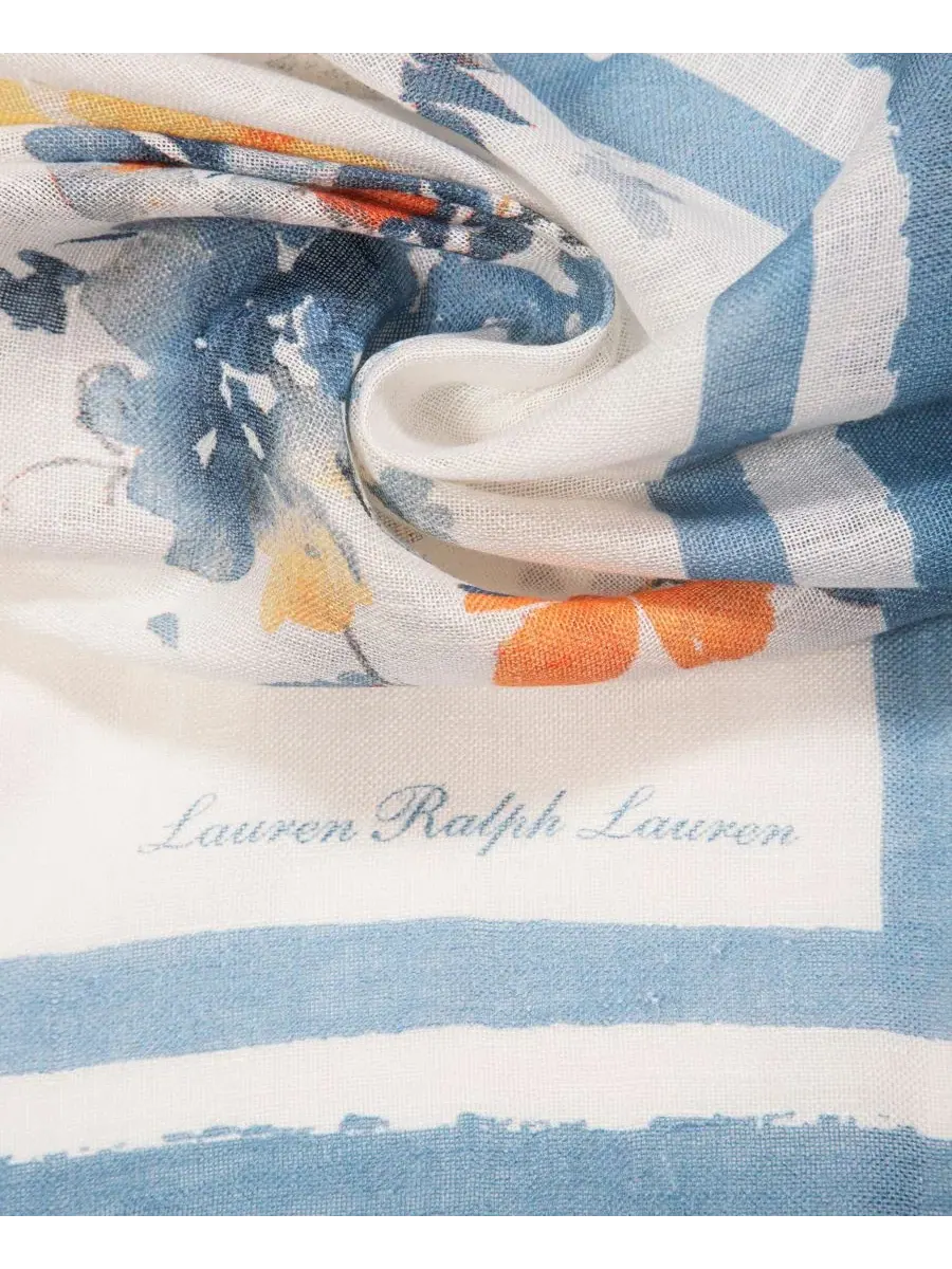Шарф с цветочными гроздьями, большой квадратный Lauren Ralph Lauren — изображение 3 из 3, белый/синий