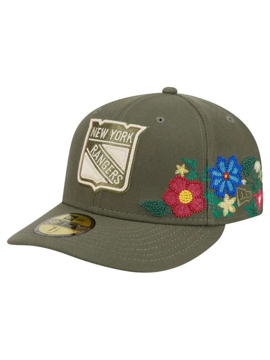 New Era Мужская кепка 59FIFTY оливкового цвета с цветочным принтом в тон цвета команды New York