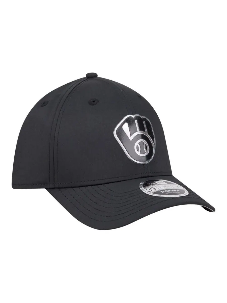 Мужская черная бейсболка Milwaukee Brewers Metallic 39THIRTY M-Crown Flex Hat New Era — изображение 3 из 5, черный