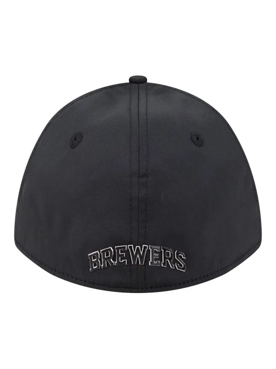 Мужская черная бейсболка Milwaukee Brewers Metallic 39THIRTY M-Crown Flex Hat New Era — изображение 4 из 5, черный
