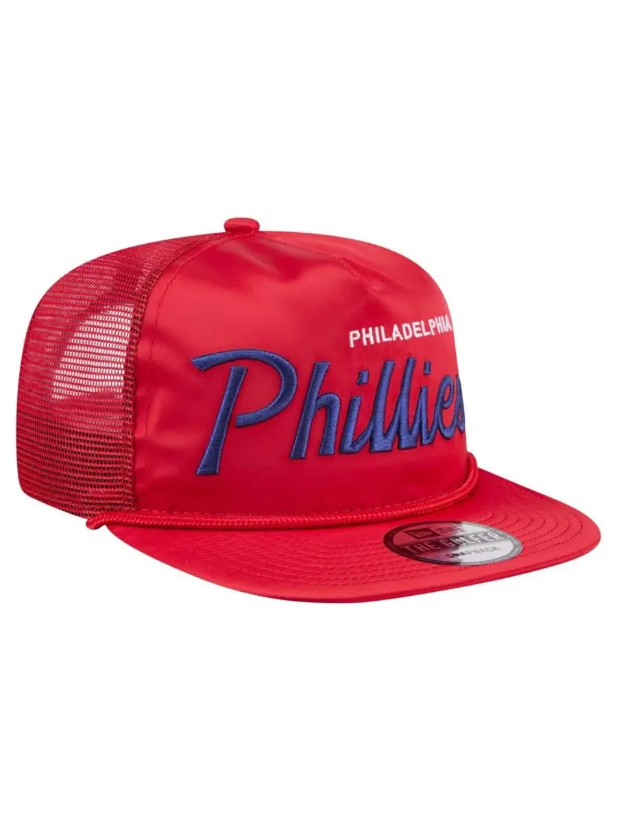New Era Мужская красная ретро-кепка для гольфа Philadelphia Phillies с атласной надписью — изображение 2 из 4, красный