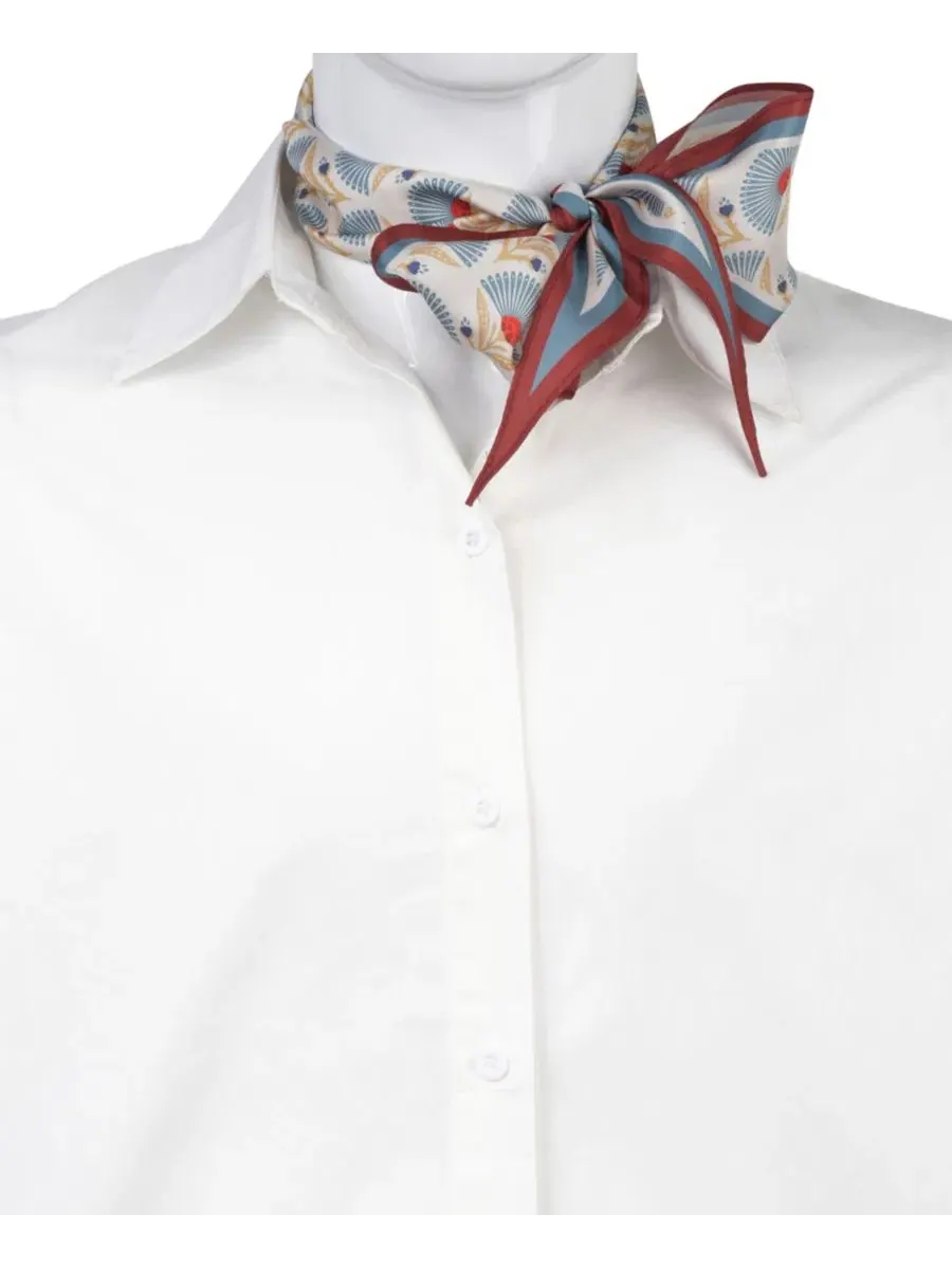 Шелковый шарф с геометрическим принтом, модель Geo-Print Diamond-Shape Scarf Bespoke Fashion — изображение 2 из 6, экру