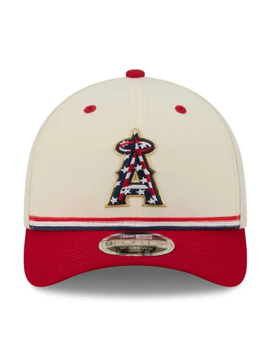 Бейсболка New Era с вышитым логотипом Los Angeles Angels, USA 250 — изображение 2 из 4, кремовый красный
