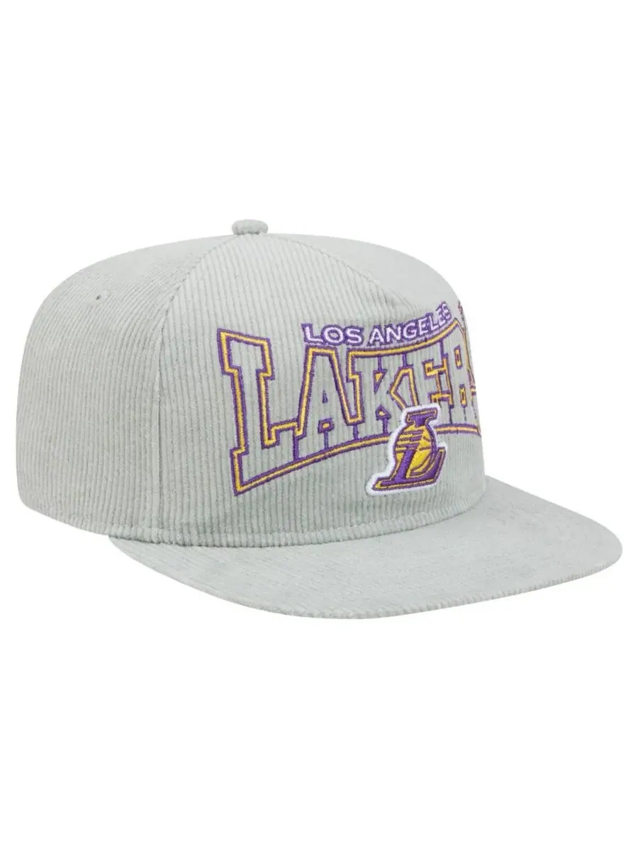 New Era Мужская серая вельветовая кепка-бейсболка Los Angeles Lakers в стиле ретро — изображение 4 из 5, серый