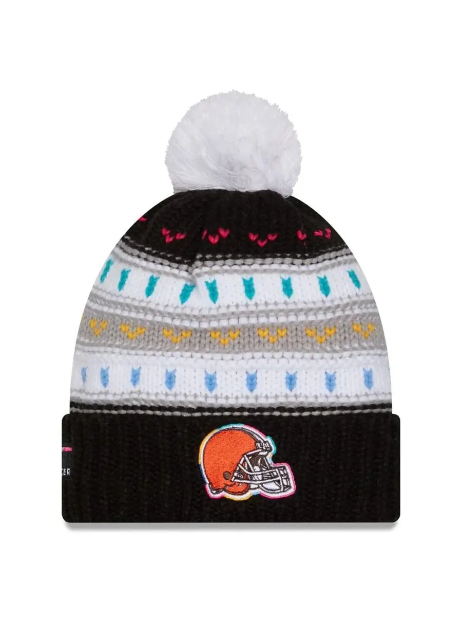 New Era Женская черная вязаная шапка с помпоном Cleveland Browns 2025 NFL Crucial Catch с манжетой