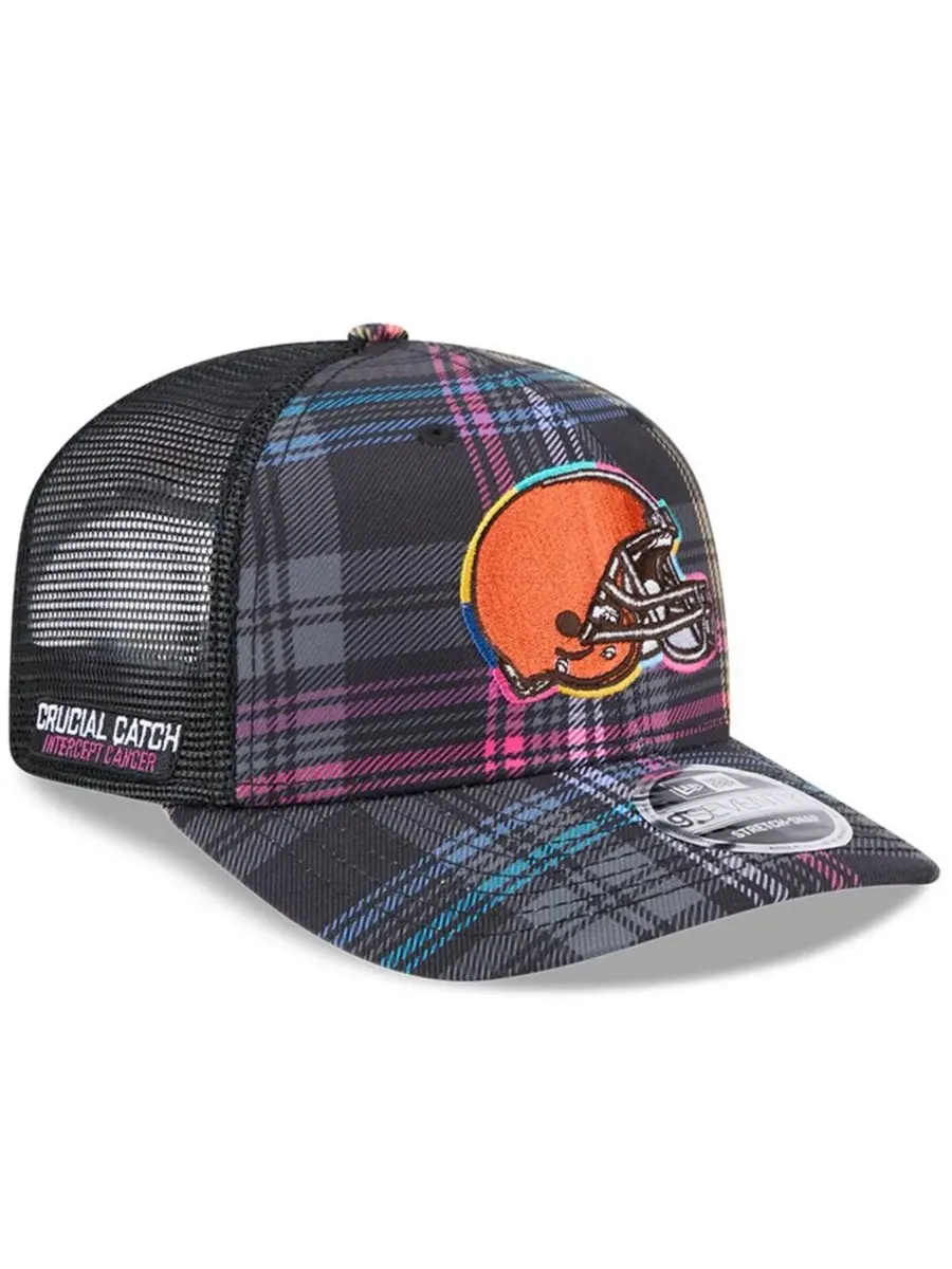 New Era Мужская черная кепка-тракер Cleveland Browns 2024 NFL Crucial Catch Plaid 9SEVENTY с