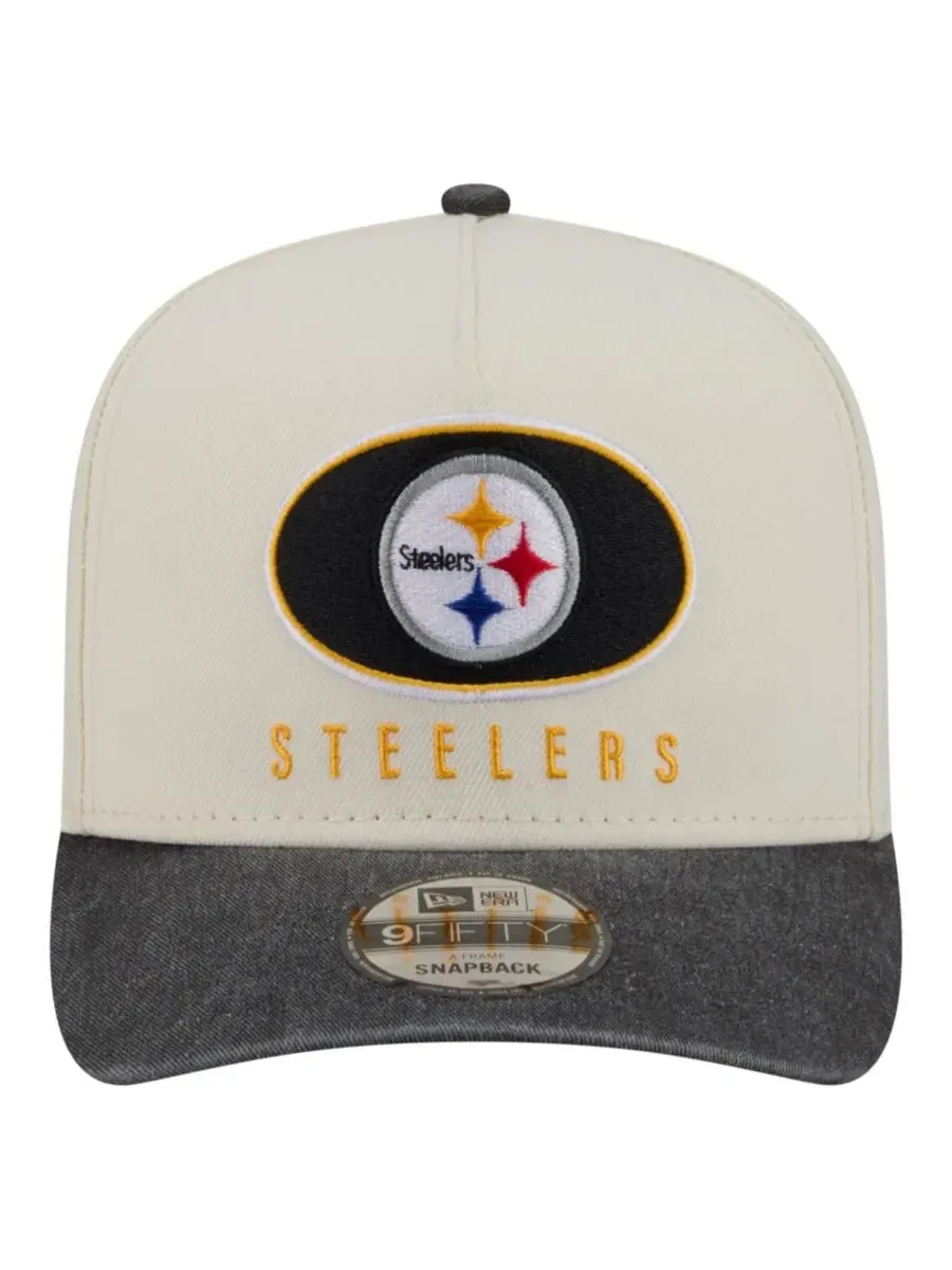 Кепка-снэпбек с вышивкой Pittsburgh Steelers, модель Washed A-Frame 9FIFTY New Era — изображение 2 из 7, кремовый черный