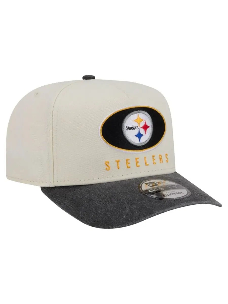 Кепка-снэпбек с вышивкой Pittsburgh Steelers, модель Washed A-Frame 9FIFTY New Era — изображение 3 из 7, кремовый черный