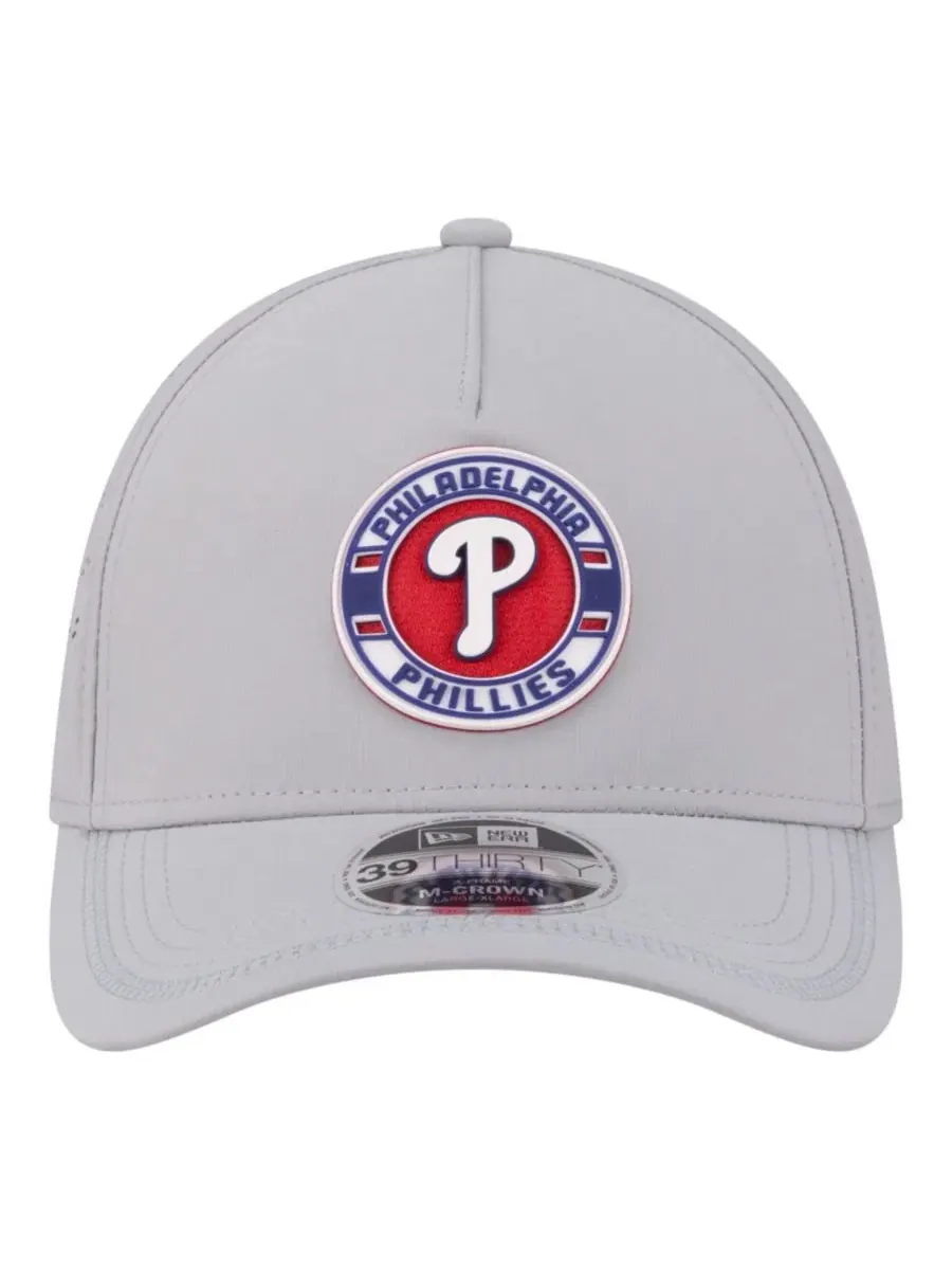 Бейсболка New Era Philadelphia Phillies Patch 39THIRTY A-Frame M-Crown Perforated Flex Hat — изображение 2 из 5, серый