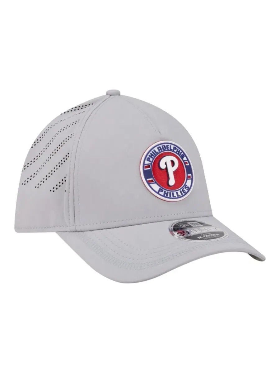 Бейсболка New Era Philadelphia Phillies Patch 39THIRTY A-Frame M-Crown Perforated Flex Hat — изображение 5 из 5, серый