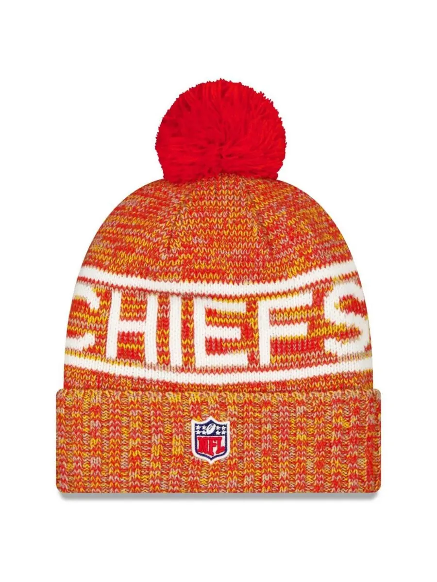 New Era Мужская красная вязаная шапка с помпоном Kansas City Chiefs 2025 Sideline Cold Weather с — изображение 2 из 2
