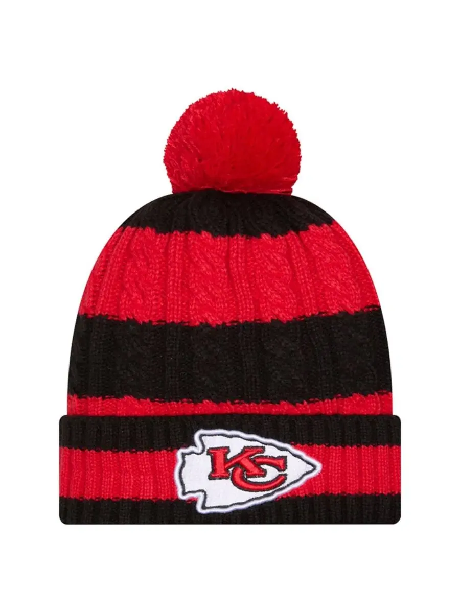 Вязаная шапка с косами и помпоном Kansas City Chiefs New Era