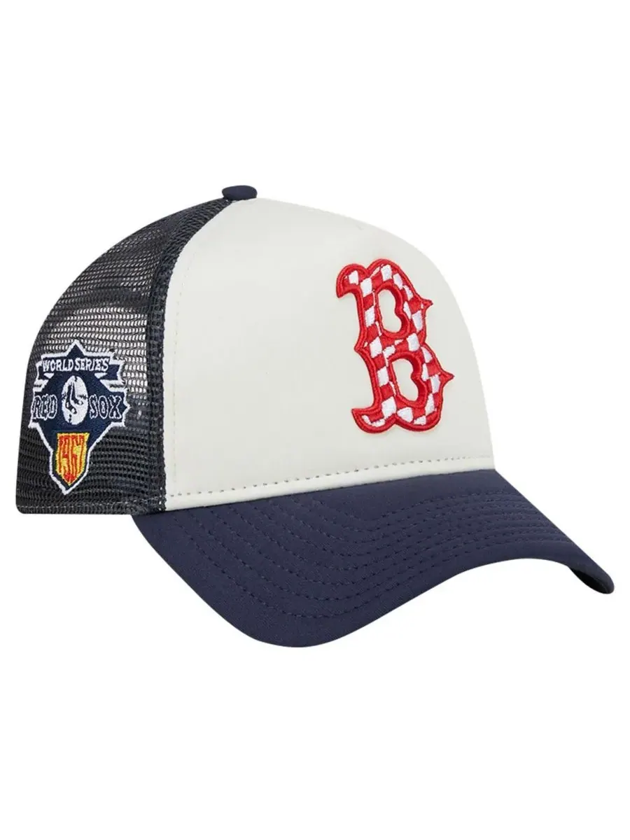 New Era Мужская белая/темно-синяя кепка-тракер Boston Red Sox с клетчатым флагом и регулируемым