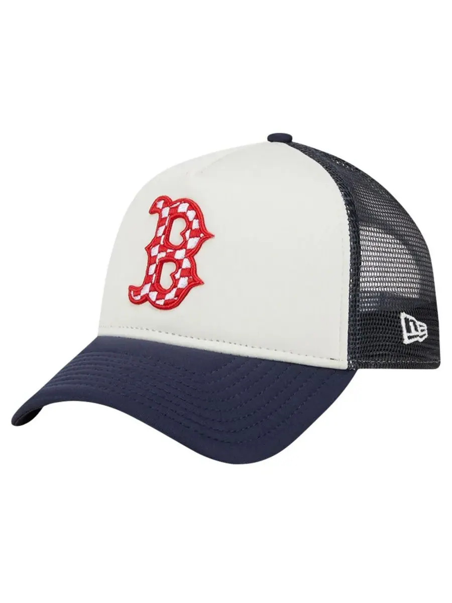 New Era Мужская белая/темно-синяя кепка-тракер Boston Red Sox с клетчатым флагом и регулируемым — изображение 4 из 5