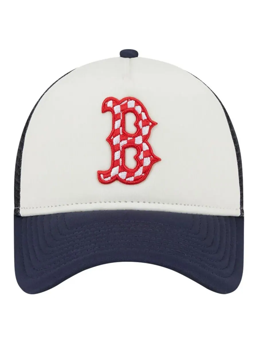 New Era Мужская белая/темно-синяя кепка-тракер Boston Red Sox с клетчатым флагом и регулируемым — изображение 5 из 5