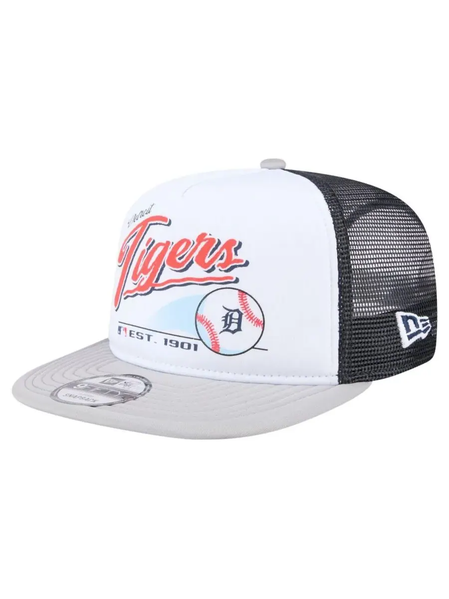 New Era Мужская белая/серая кепка-тракер Detroit Tigers Retro Script Trucker 9FIFTY Snapback