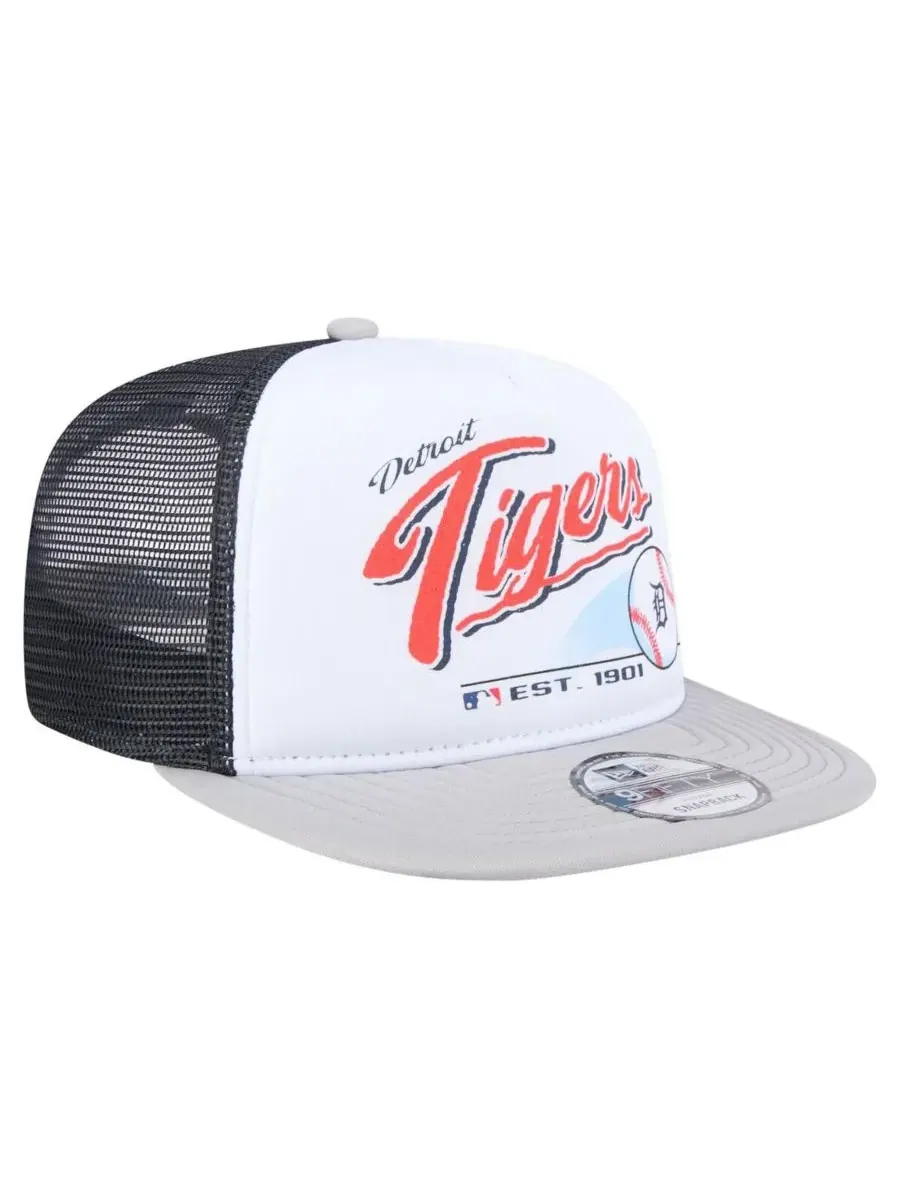 New Era Мужская белая/серая кепка-тракер Detroit Tigers Retro Script Trucker 9FIFTY Snapback — изображение 2 из 4