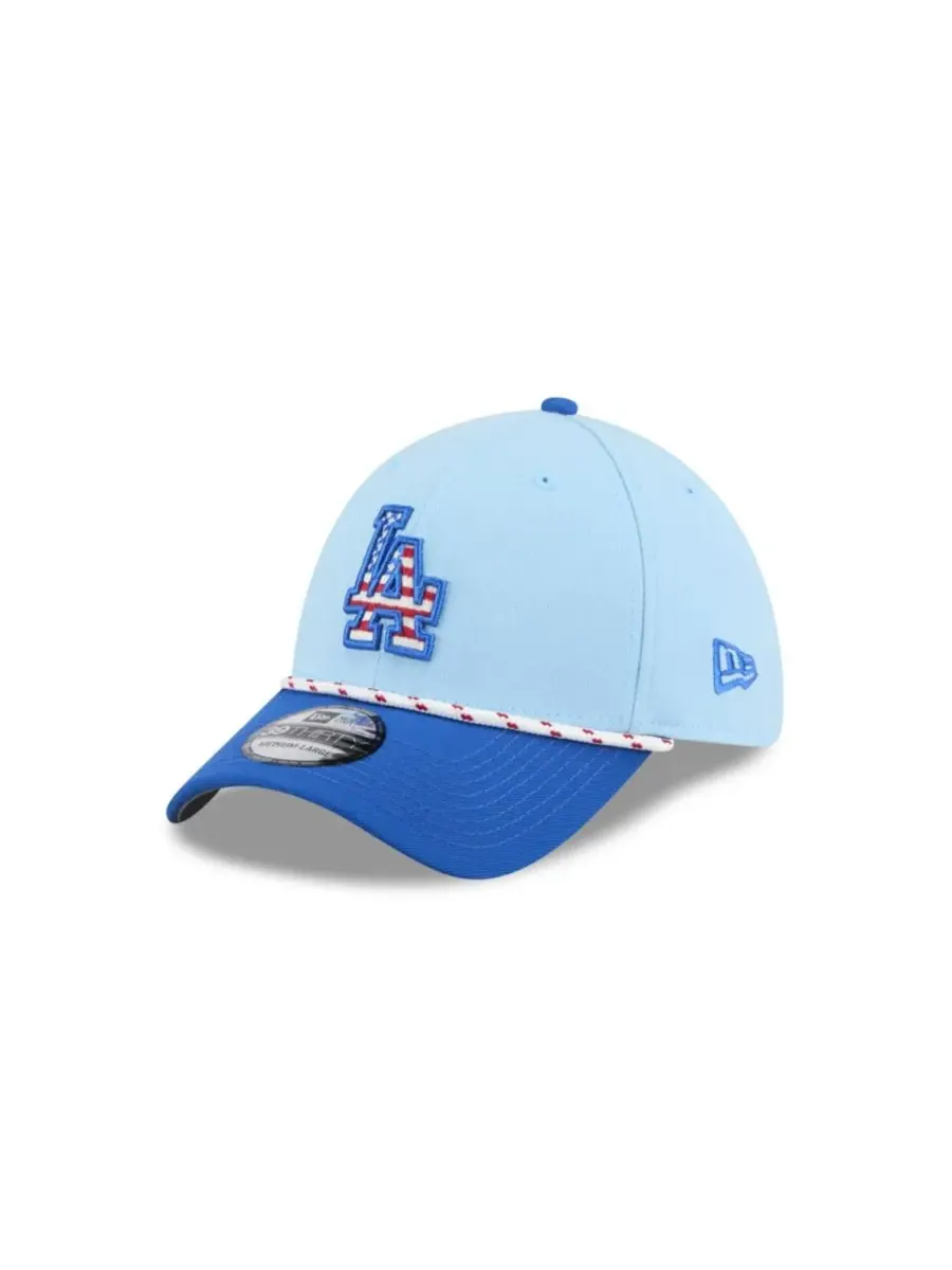 New Era Мужская светло-голубая/синяя кепка Los Angeles Dodgers 2025 Fourth of July 39THIRTY Flex Hat