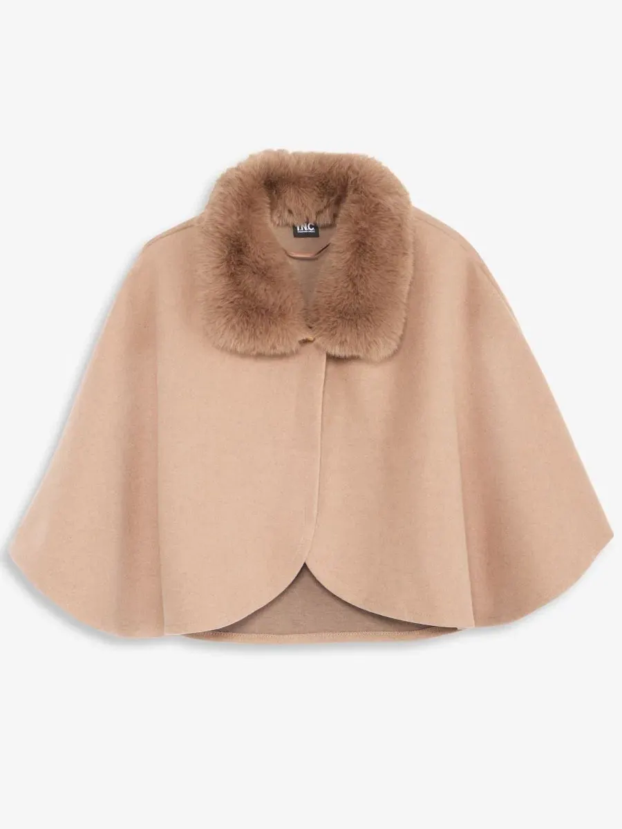 Укороченная накидка с воротником из искусственного меха, модель Faux-Fur-Collar Cropped Cape I.N.C